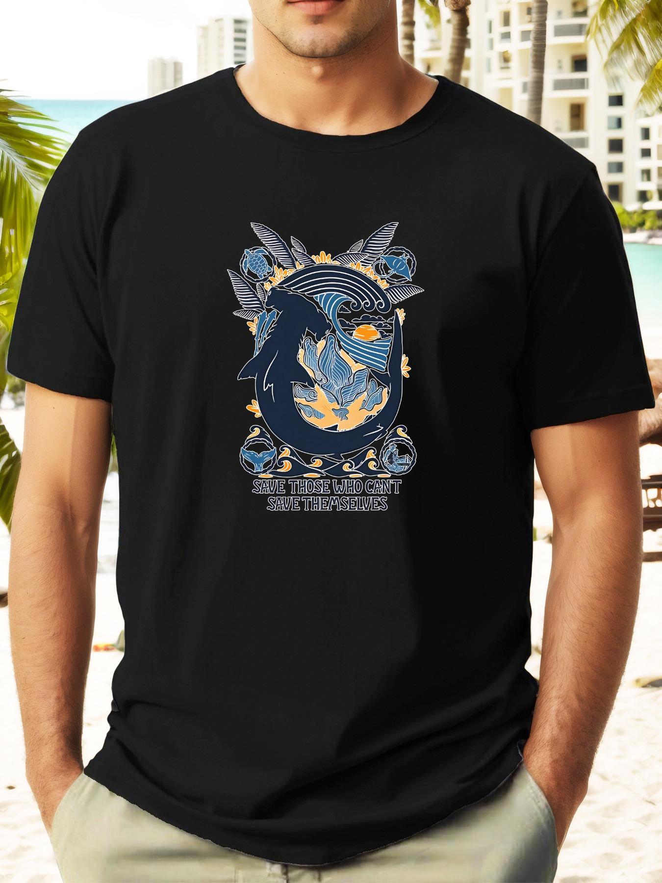 T-shirt - Save Those Fish Slogan & Marine Life Graphic Print M