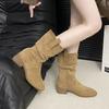 Fashion New Style Fashion Women's Winter Ankle Boot Cow Suede Leather Shoes for Women Pointed Toe Short Boots Chunky Shoes Western Boots