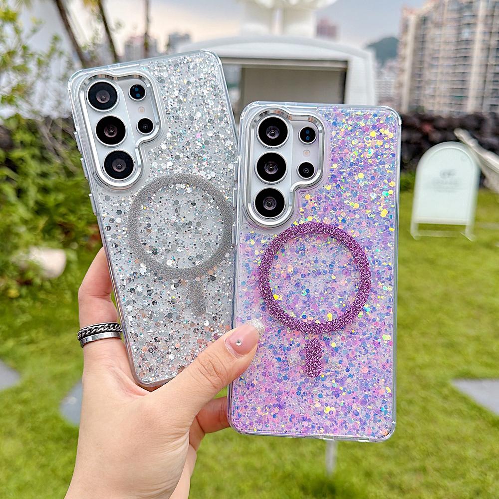 KEYSION Luxuxy Glitter Magnetic Phone Case for MagSafe for Samsung Galaxy S23 S24 S25 S26 Ultra 5G S26+ S25 Plus TPU+PC Shockproof Cover