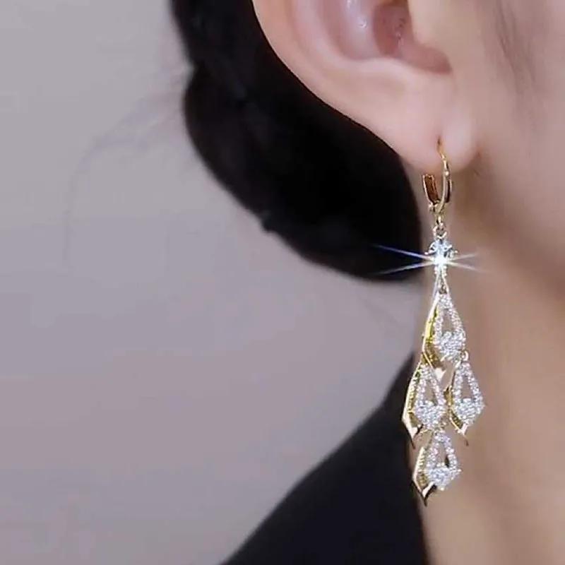 Super Glitzernde Rhombus Zirkon Goldene Quastenohrringe Für Damen Mode Personalisiertes Tägliches Accessoire Party Schmuck Geburtstagsgeschenk