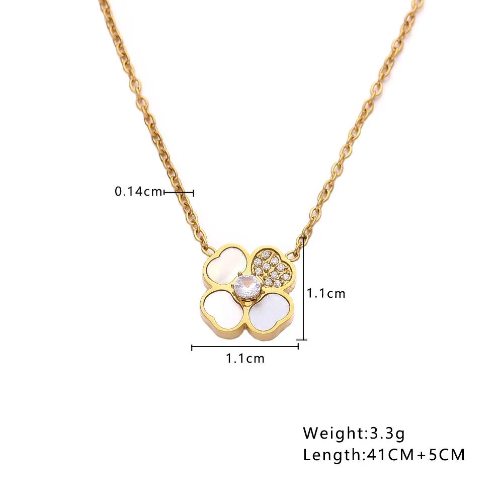 XIXI Waterproof 18K Gold Plated Four Leaf Clover Flower Zircon Pendant Women Stainless Steel Fashion Jewelry Necklaces