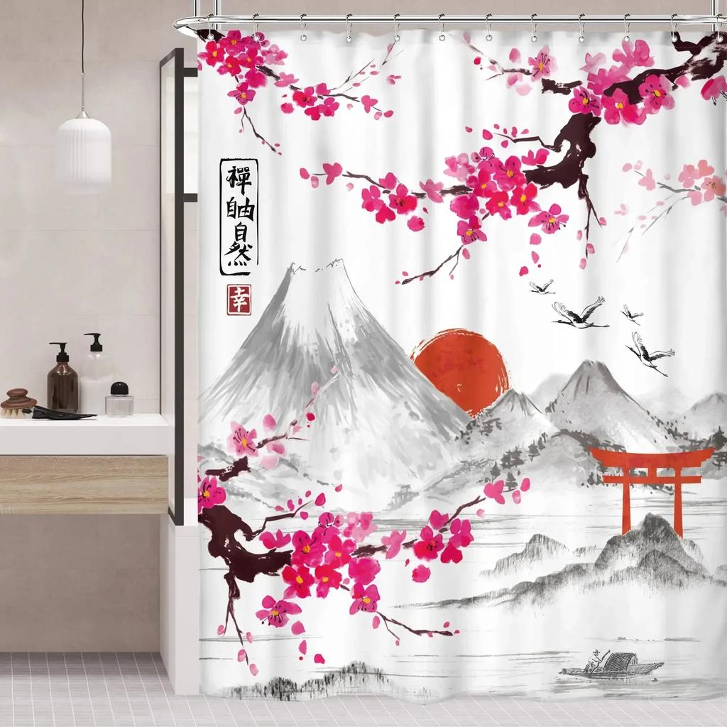 Japanese-style Shower Curtain Koi Fish Landscape Polyester Fabric Bathtub Curtain Bathroom Decoration a Variety of Optional