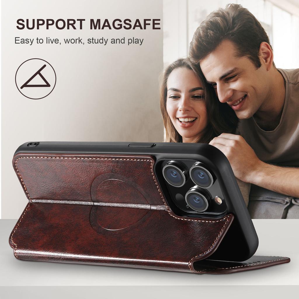 for iPhone 15 14 13 12 Pro Max Wallet Case [Compatible with Mag-Safe] Magnetic Leather Flip Cover Kickstand and Card Holder