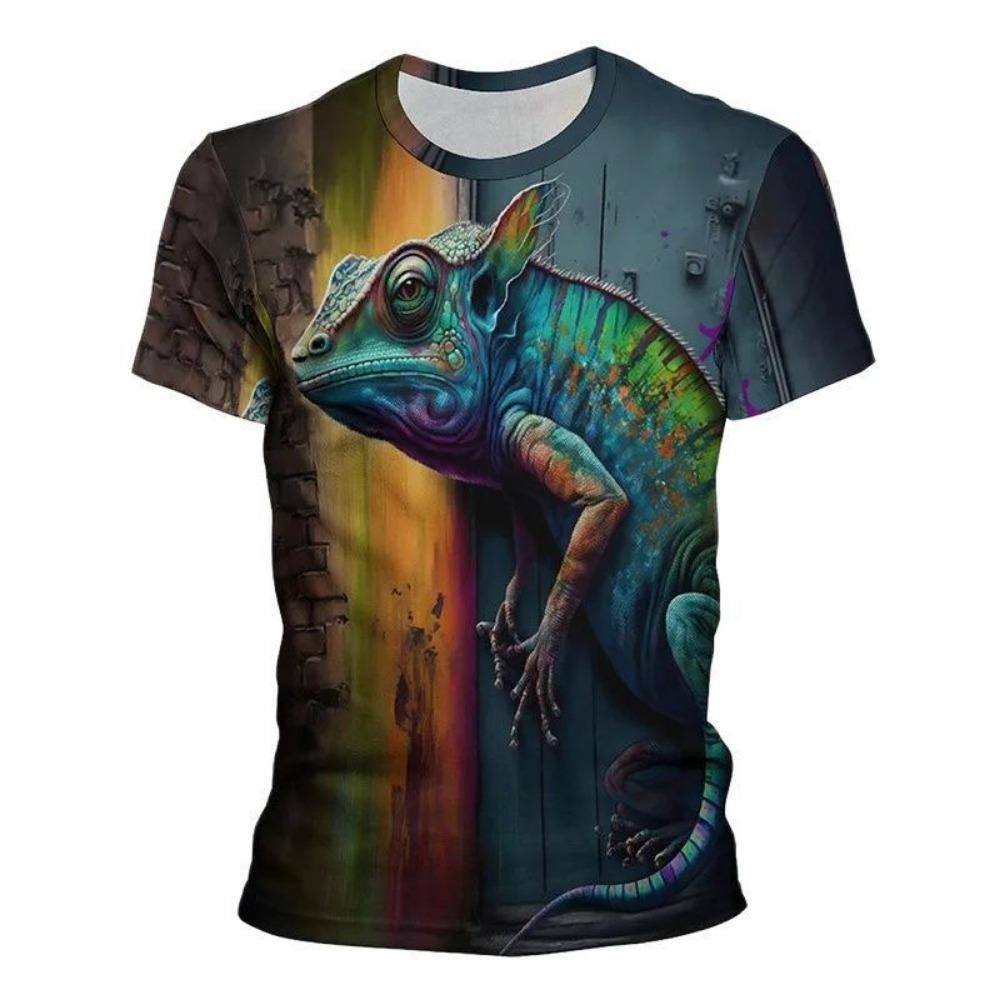 Interesting Animal Graffiti Art Graphic 3D Printing Men's Round Neck Short Sleeved T-shirt