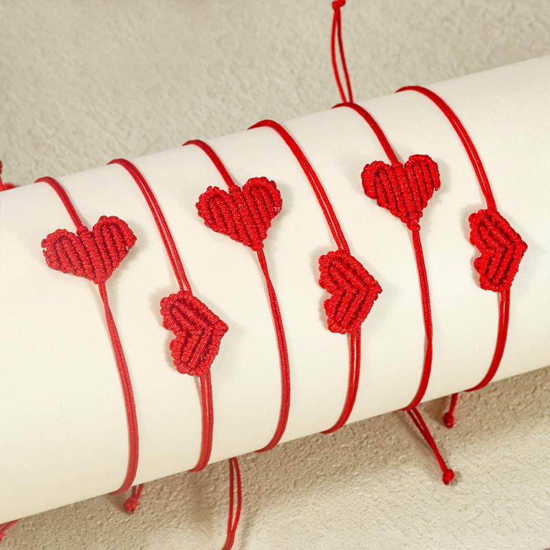 2Pcs Valentine'S Day Heart Shaped Bracelet For Women Men Handwoven Couple Best Friend Red Rope Romantic Love Bracelet Gifts
