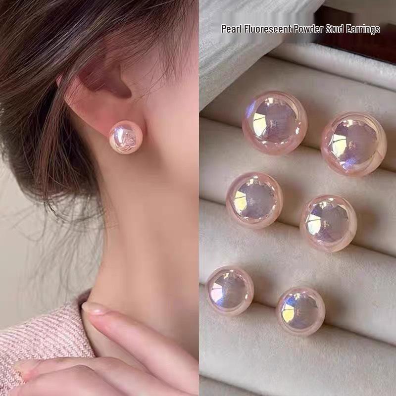 Korean Style Elegant Mermaid Pink Pearl Stud Earrings
