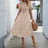 Women's Fashionable Round Neck Short Sleeved Floral Print Holiday Casual Dress