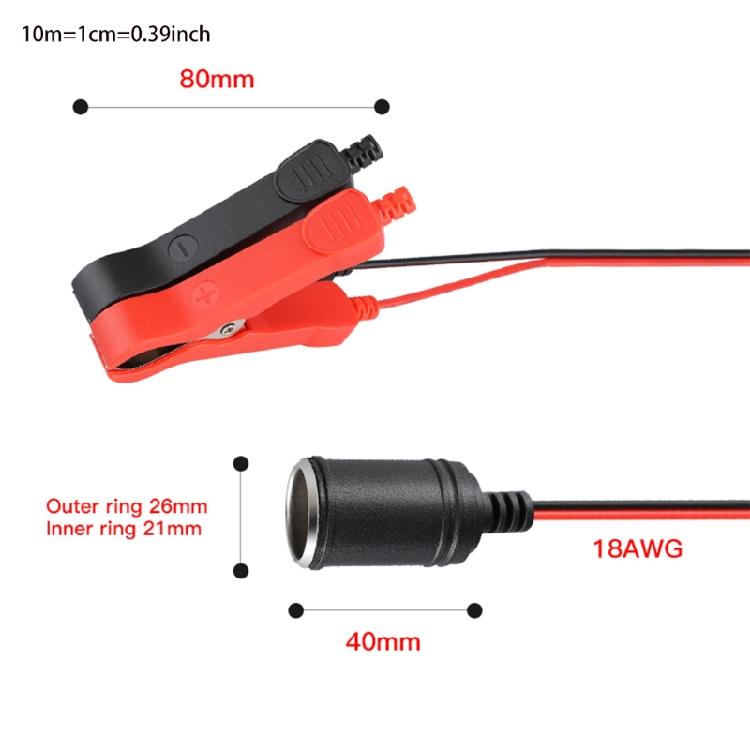 for w/ Battery Clamp Battery Clip-On & Cigarette Lighter Extension Cord Plug Soc