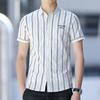 Summer New Men's Short-sleeved Shirt Korean Version of the Trend of Simple Simple Slim Striped Casual Handsome Shirt Men's Clothing