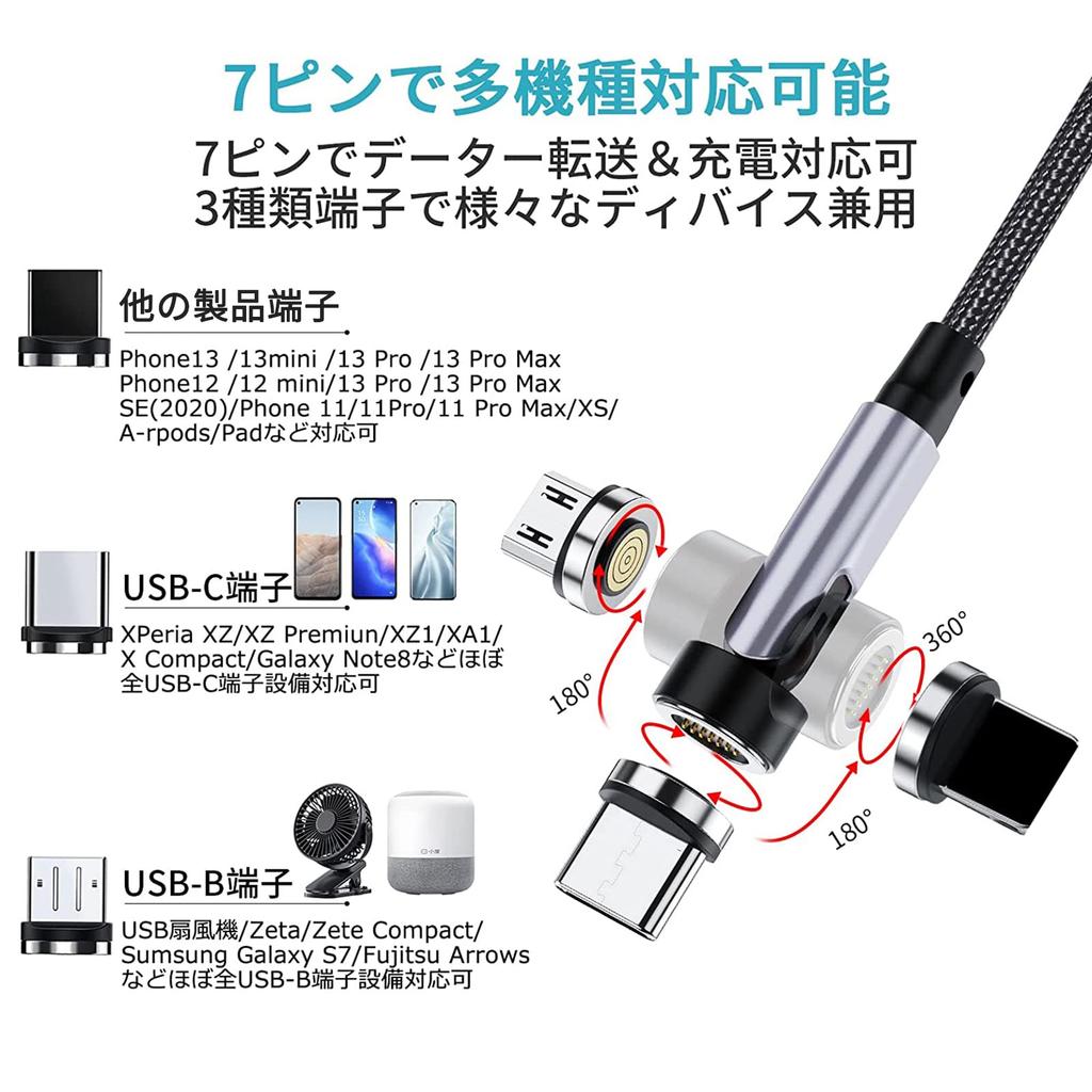 HYDOOD Magnetic Charging 3A Fast Charging for Phone to Charging Charging Cord Connectors 4 1M 1M 2M Magnetic Lighting for Pad Phone Cable, 7-Pin, +