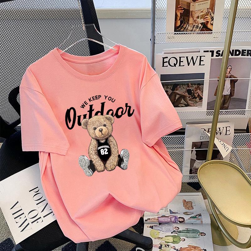 

2024 Женская футболка в европейском стиле оверсайз с круглым вырезом средней длины - Модный, свободный топ с короткими рукавами XXL розовый