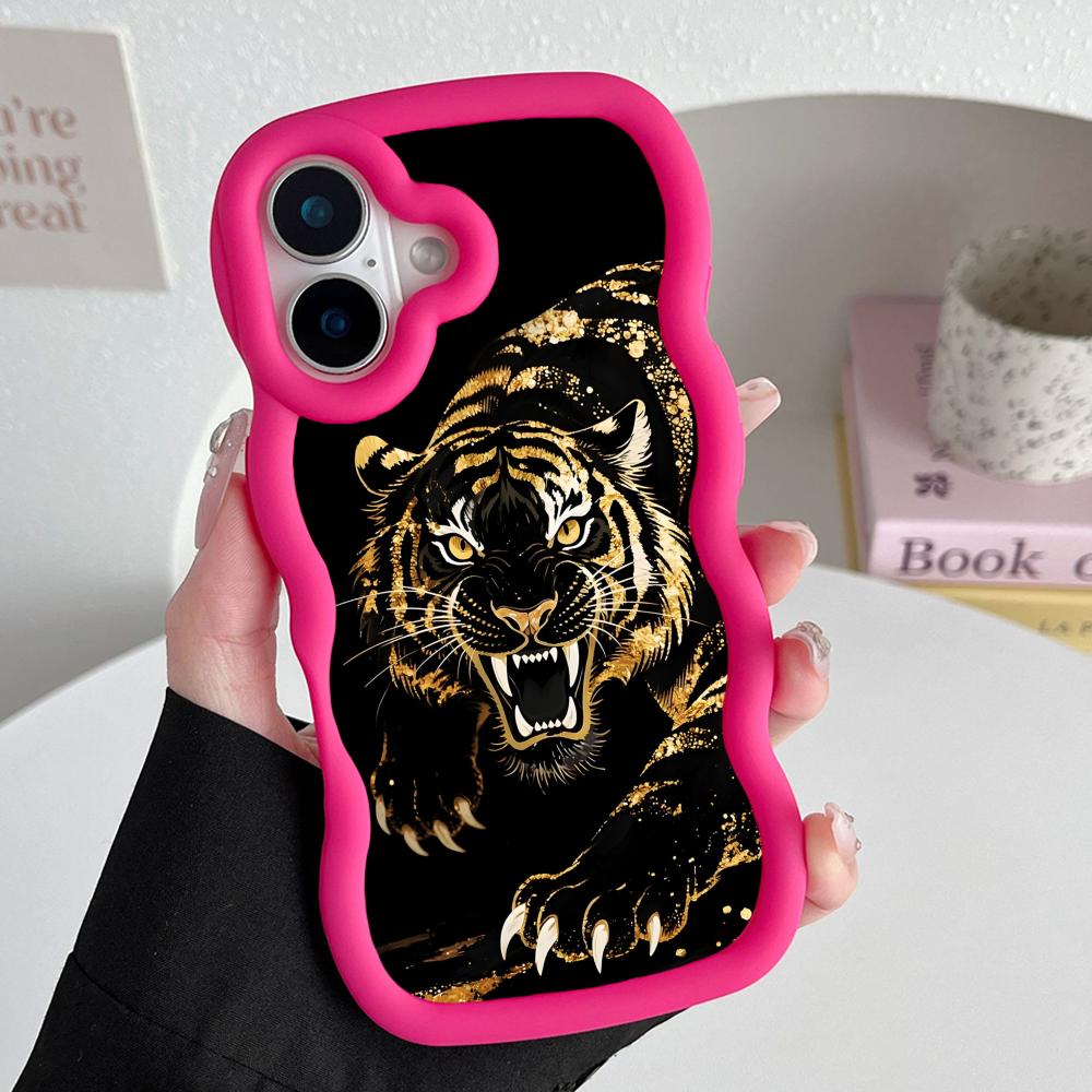 Tiger Neon Golfrand TPU Mobiele Telefoonhoesje voor iPhone 17 16 15 14 13 12 11 Air Pro Max Plus Kleurrijke Cover