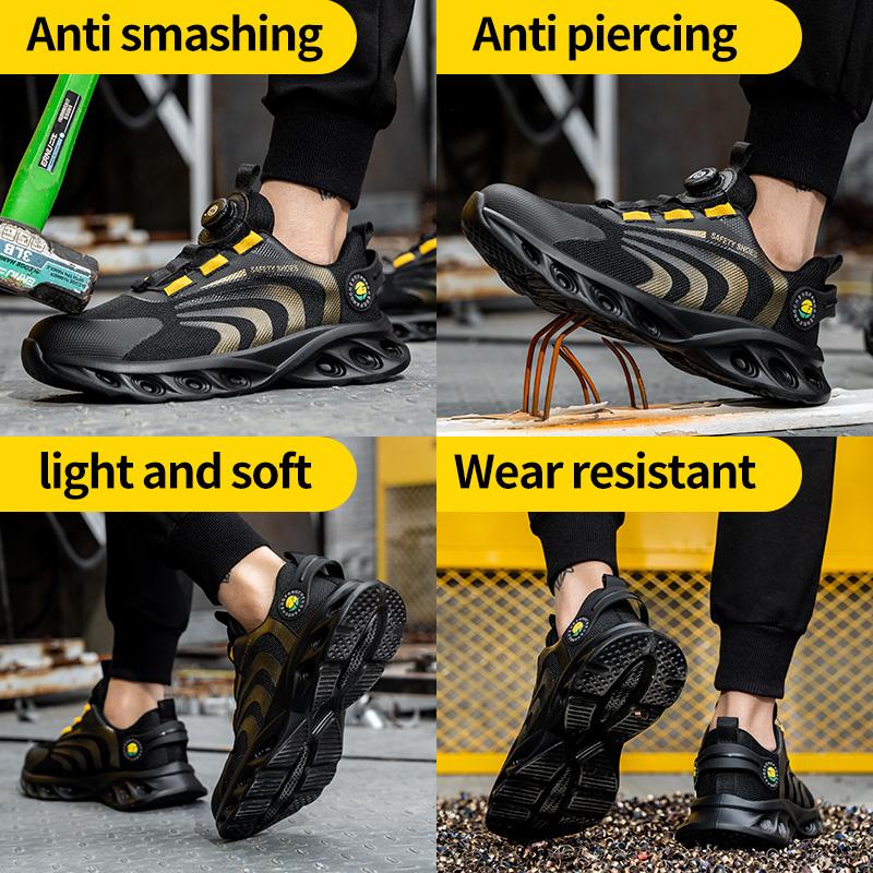 Rotary Buckle Men Safety Shoes Work Boots Safety Steel Toe Shoes Men Anti-Smash Anti-Puncture Work Sneakers Indestructible Shoes