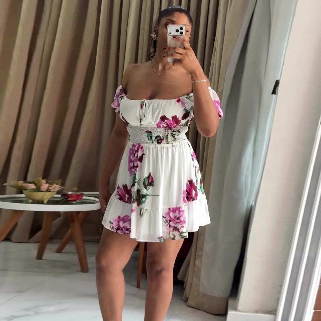 European and American women's clothing summer African new sweet one-word off-the-shoulder printed waist dress