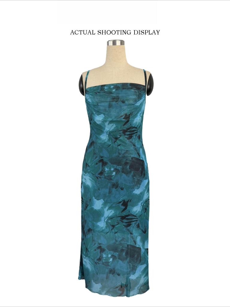 Summer Slim Fit Slip Dress Pure Desire Style High End Midi Dress Women Mature Style French Retro Patchwork Slim Sexy Elegant Women Maxi Dress