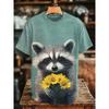 T-shirt da uomo estiva con stampa animale 3D e girocollo