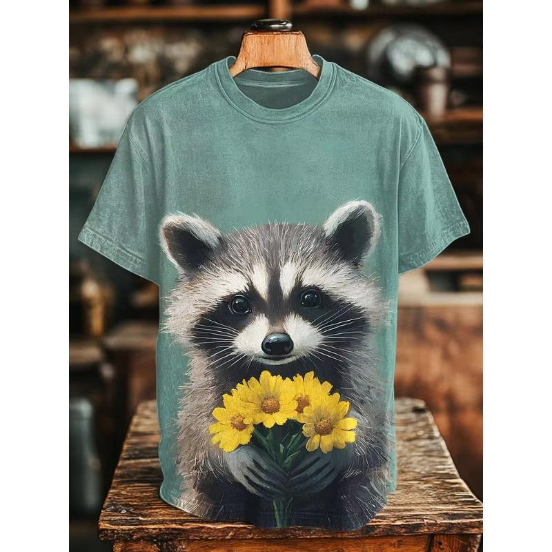 T-shirt da uomo estiva con stampa animale 3D e girocollo