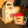 Apple Water Cup Cute Ceramic Cup Mug with Lid Spoon New Year's Birthday Gift for Girls