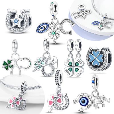 Ciondolo Originale Quadrifoglio Verde Cuore Stella Rosa a Forma di U Perline Adatte al Bracciale Rame Donna Fai da Te Regalo Raffinato Accessorio