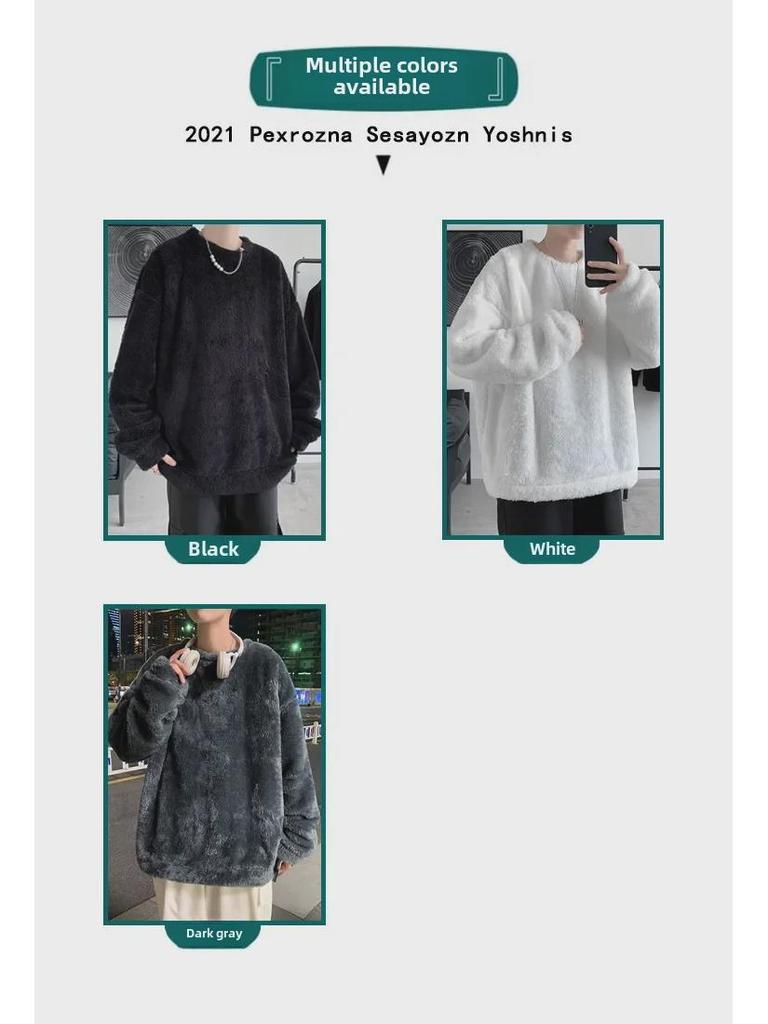 Y25Pexrozna Trendig Lammskinnströja: Herr Plus Sammet Varm Rundhals Lös Kappa för Höst & Vinter