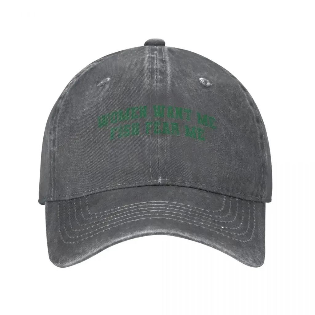 Women Want Me Fish Fear Me Meme Men Women Baseball Cap Distressed Washed Hats Cap Vintage Summer Unstructured Soft Snapback Hat