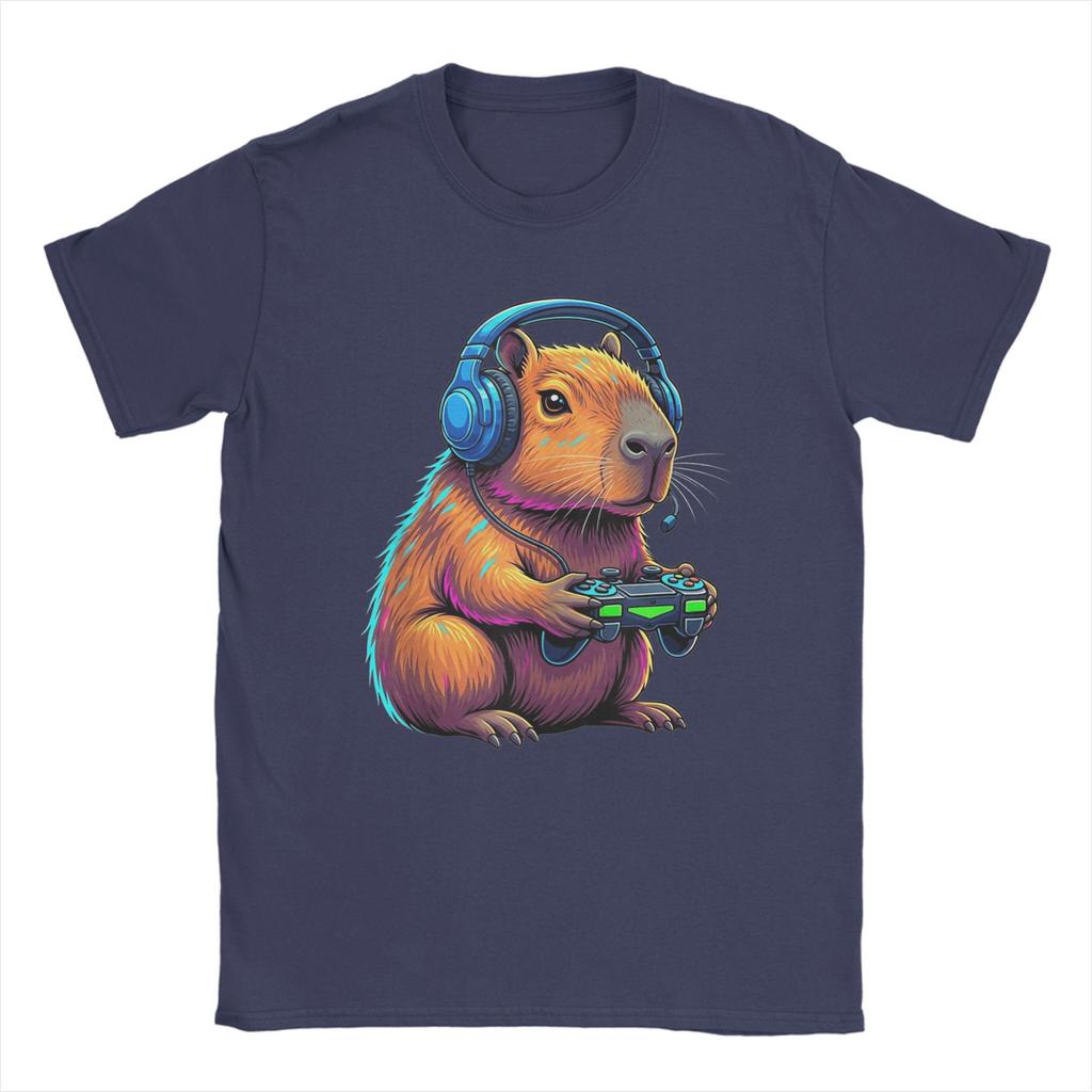 Capybara Funny Video Games Capybara Men T Shirts  Vintage Tee Shirt Short Sleeve Round Neck TShirt Pure Cotton Printing Tops
