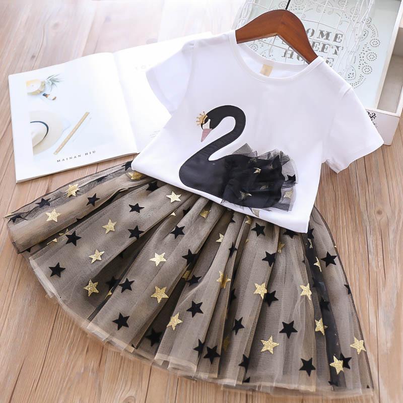 FiveFive Baby Girls Clothes Sets Summer Toddler Girls Clothes Tracksuit Suit Pattern T-shirt+Skirt Kids Outfit Children Clothes