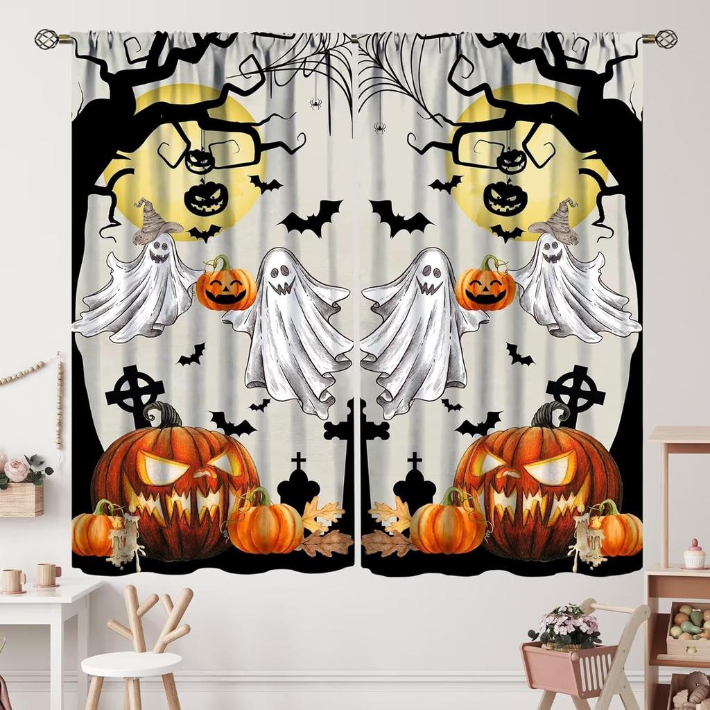 Halloween Curtains Horror Spooky Drapes Haunted House Mansion Curtain Bedroom Living Room Decor Made Of Polyester With Rod Pocket Great