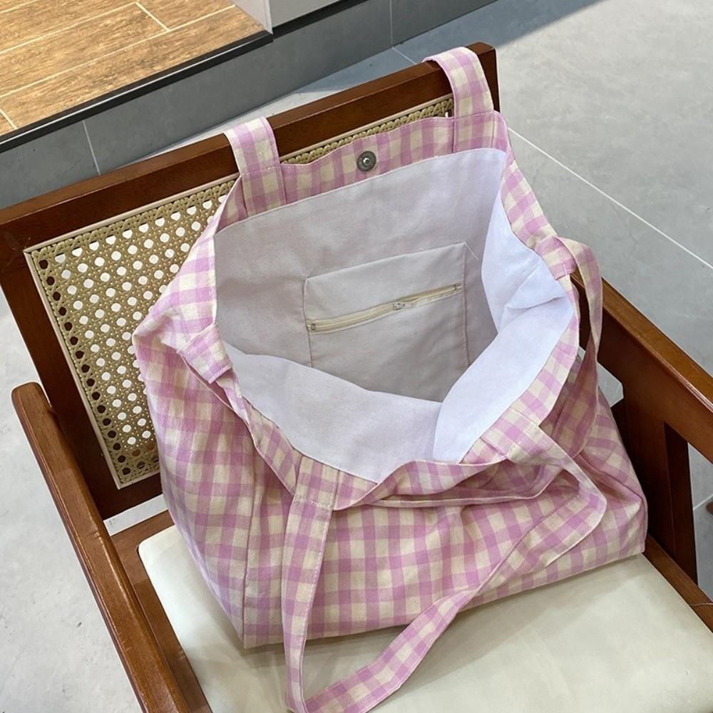 Candy Color Plaid Shoulder Bag Letter Large Capacity Crossbody Bag Simple Canvas Tote Bag  Girls