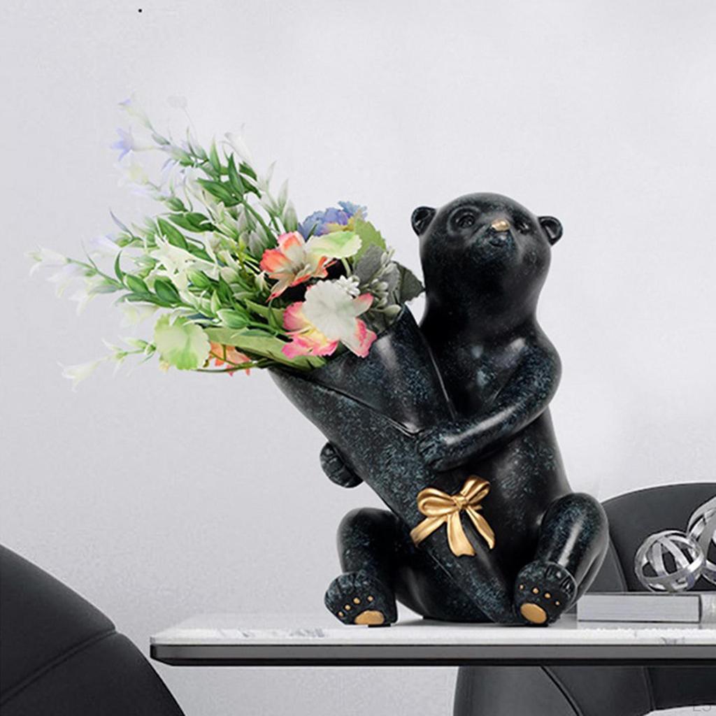 Bear Vase Hand Painted Ornament Art Centerpiece for Home Decor Desktop Wedding