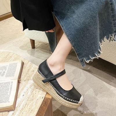 Platform Single Shoes Women's 2025 New Spring and Summer Woven Fisherman Shoes Small Height Increase Muffin Wedge Mary Jane Shoes