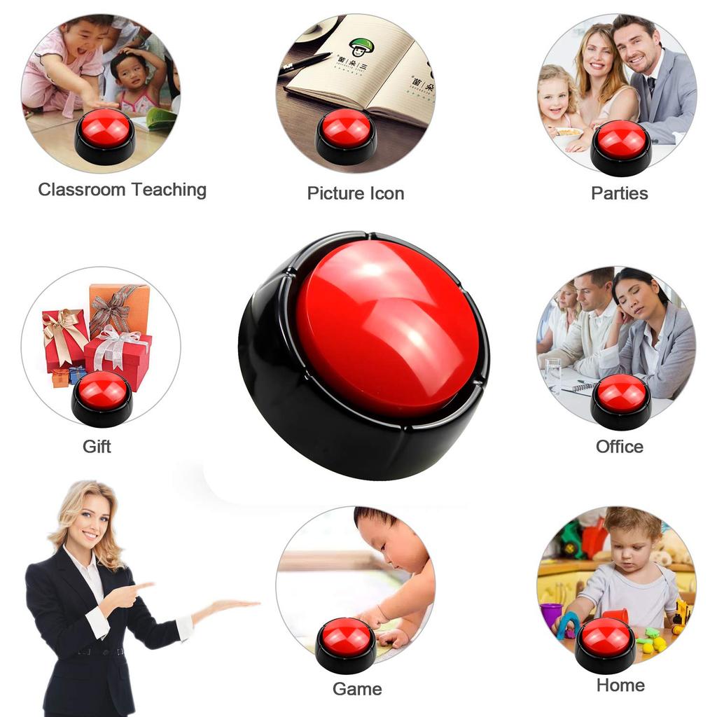 Answer Buzzer, Recording Toy Button with Sound and Quick Answer Button (Red+Black-M4)