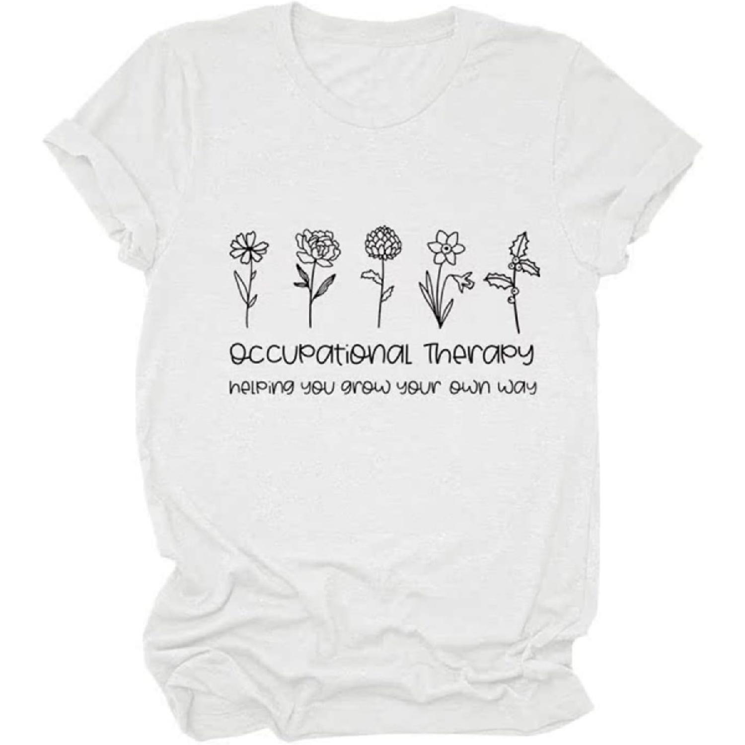 XEXOAQ Occupational Therapy T Shirts for Women Helping You Grow Your Own Way Graphic Tops Short Sleeve Casual Tops S