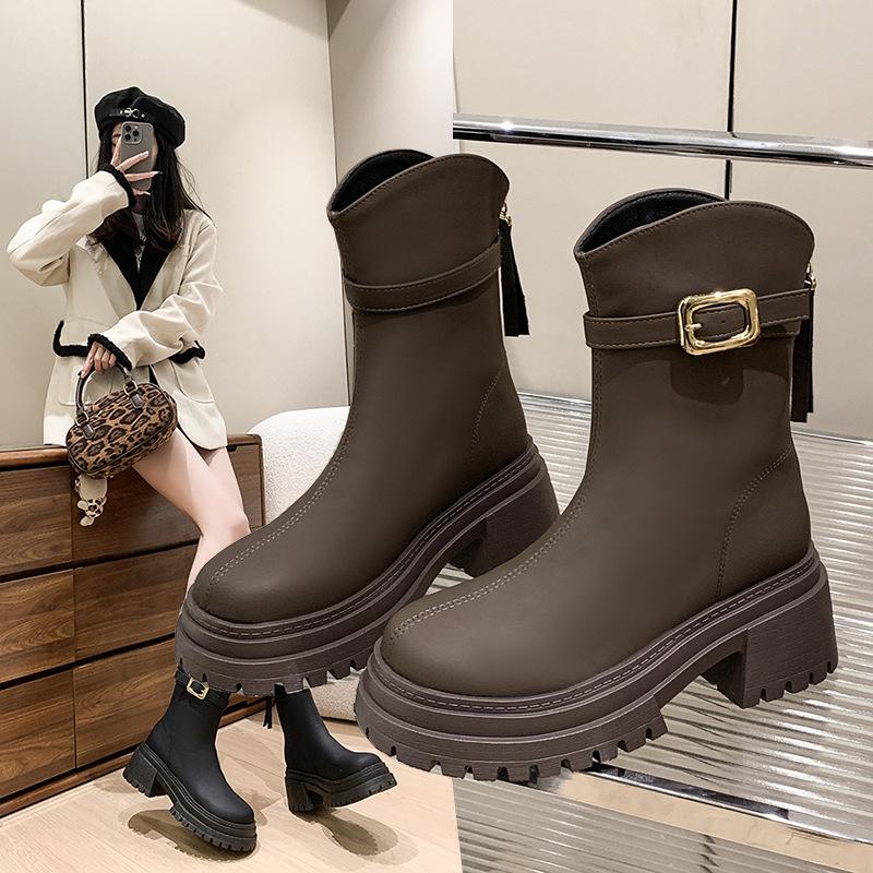 

Women s Ankle Boots New 2026 Retro Buckle Platform Short Boots Autumn Fashion Retro Outdoor PU Leather Boots Large Size 35-43 35 коричневый
