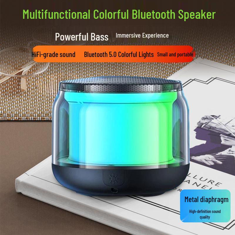 Mini Bluetooth Speaker S100: Transparent Design with Ambient Lights & High-Quality Sound Subwoofer
