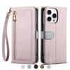 Zipper Wallet Makeup Mirror Crossbody Case for iPhone 17 16 11 12 13 14 15 Pro Max Magnetic Leather Card Holder Stand Cover
