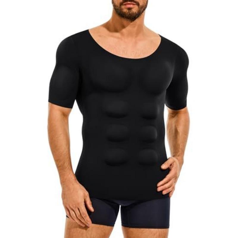 Herren Unsichtbares Fake-Muskel-Schlankmachendes Kurzarm-Körperformendes Unterhemd T-Shirt M schwarz