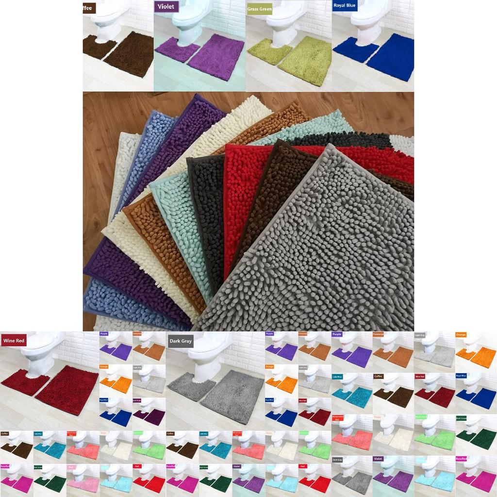 Ultra Absorbent 2 Piece Bath Mat Set Non-slip Toilet Pedestal Soft Foam Shaggy Chenille Rug