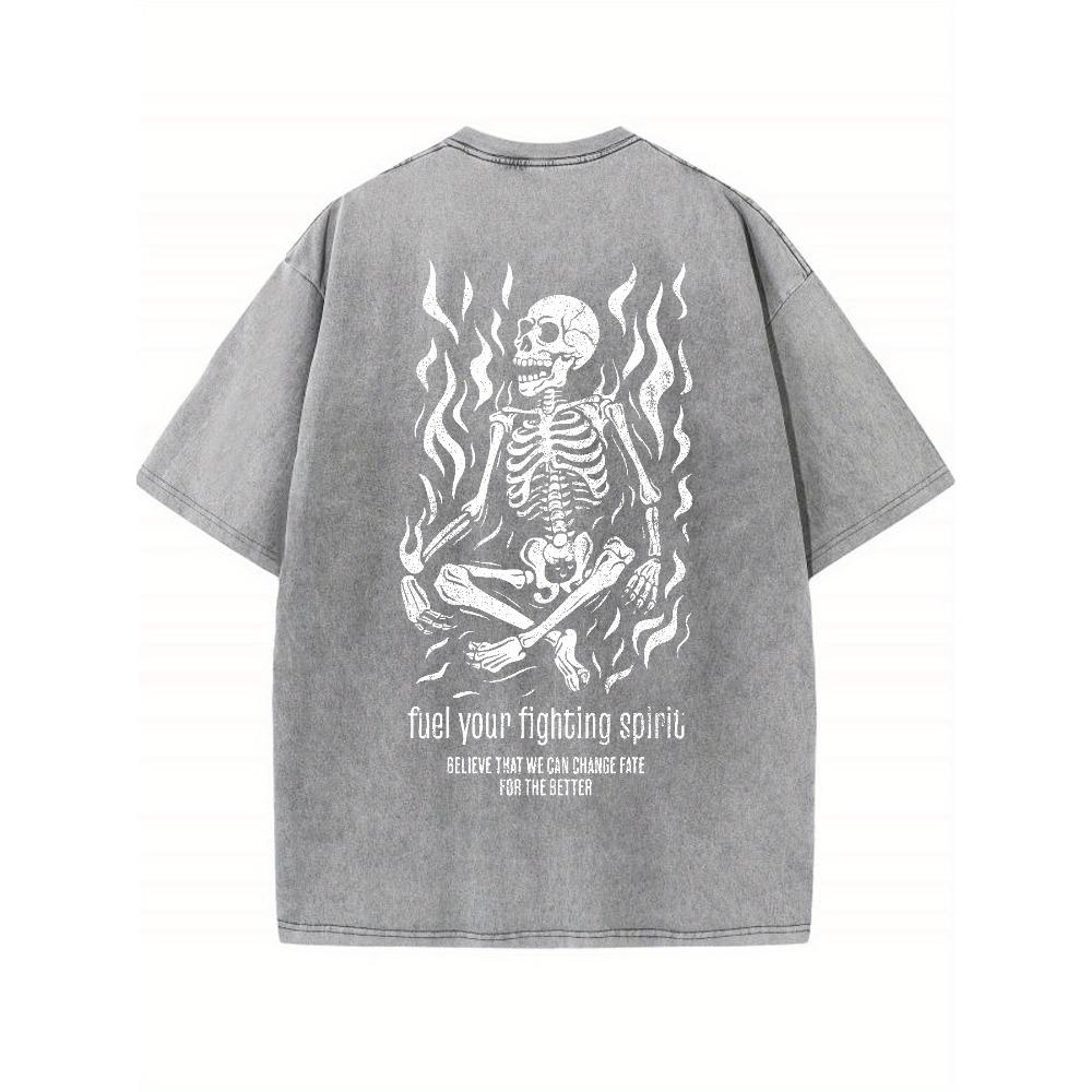 

Винтажная футболка с графикой «Медитация Пламени Скелета» с коротким рукавом 3XL