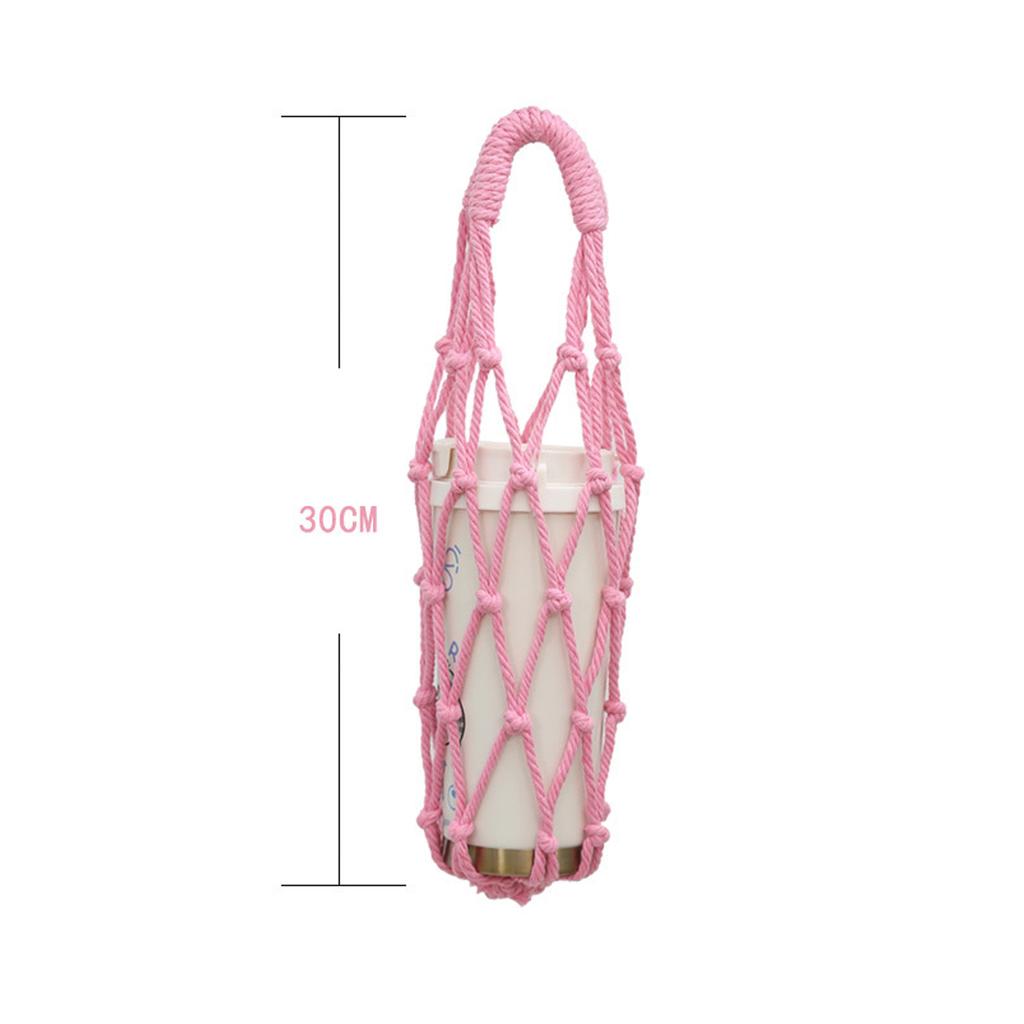Portable Macrame Water Bottle Holder Hand Woven Cotton Rope Boho Cup Carrier for Coffee & Iced Drinks Outdoor Camping Supplies