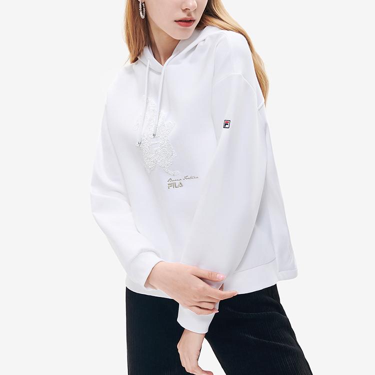 Fila Logo Print Sports Casual Knit Sweatshirt Women Sweatshirt Standard-White F11W218209F-WT