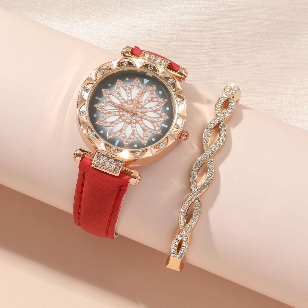 Women's Elegant 5-Piece Gift Set: Quartz Watch, Bangle, Ring, Earrings, Necklace