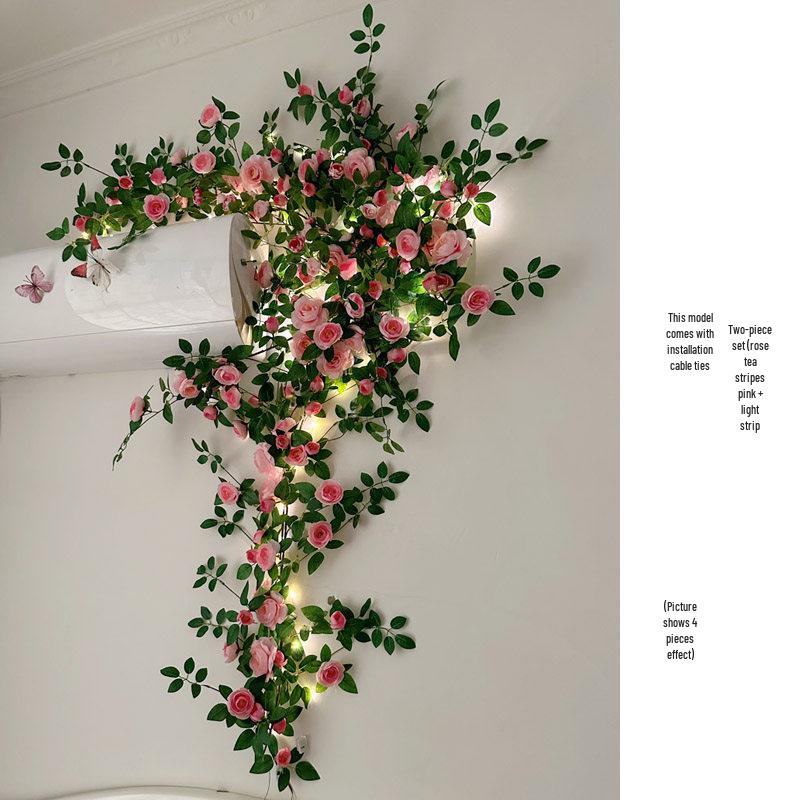 Rose Vine Artificial Flower Decor for Air Conditioner Pipes or Balcony Railings