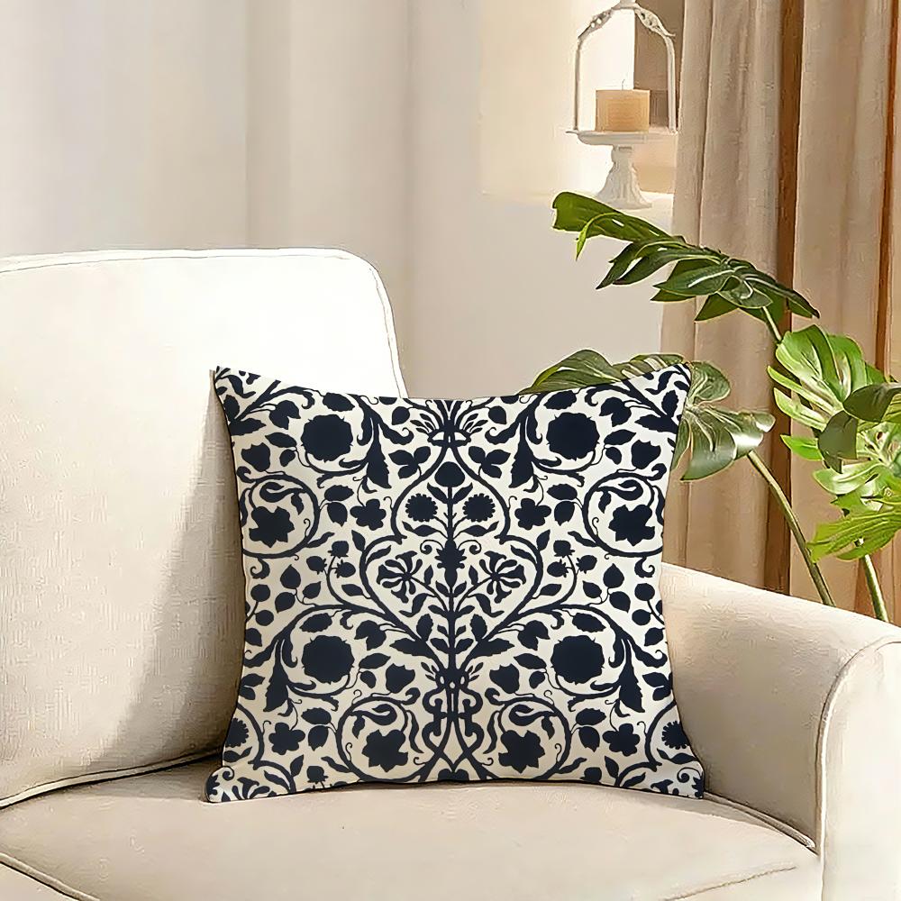 Black and White Pattern Cushion Cover Reversible Plush Pillow Cover Soft Fluffy Home Decor for Sofa Bedroom