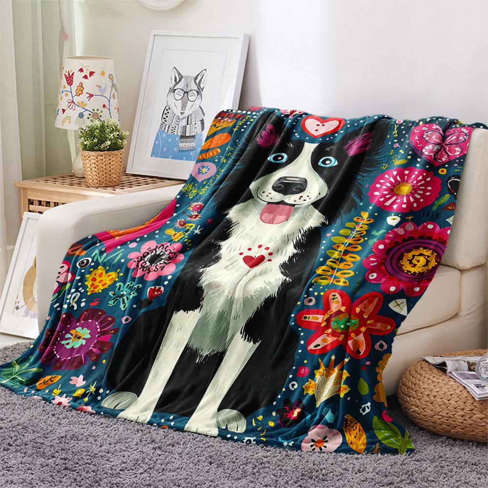 Border Collie Print Flannel Blanket, High quality Comfortable for All Seasons, Home Decor, Warmth and Comfort, Perfect for Christmas Gifts