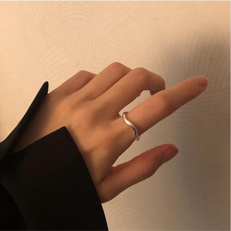 S925 Sterling Silver Geometric Wave Open Ring - Women's Luxury Design, High-End Cool Style