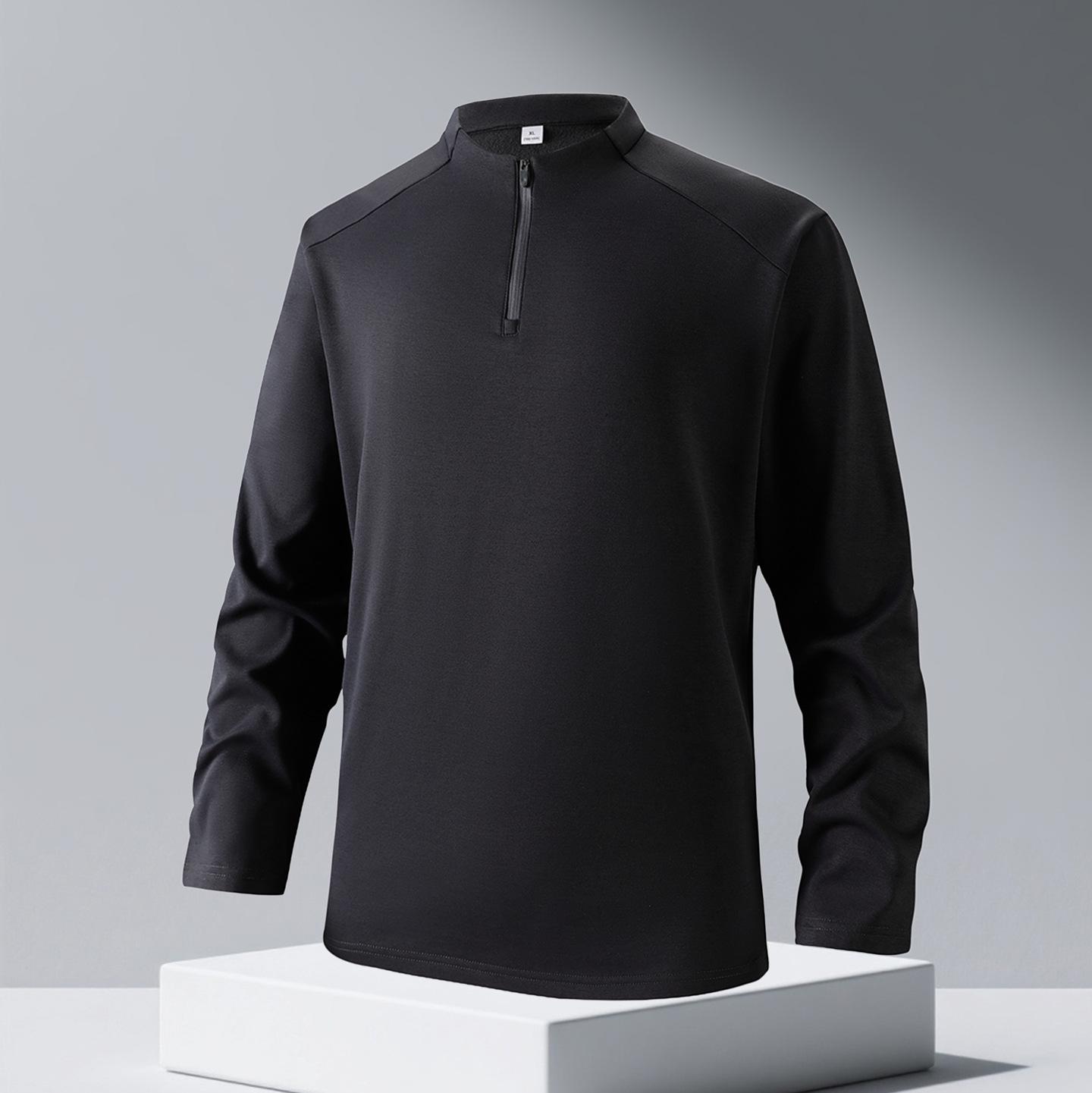 Unisex Heavyweight Cotton Velvet Half-Zip Stand Collar Hoodie, Loose Fit, European & American Sizes, Cardigan Outerwear 3XL