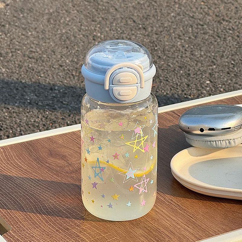 Cute Water Bottle With Straw Portable Plastic Pop-Up Cover Water Cup For Kid Kawaii Bottle Water Leak-Proof Cute Drinking Bottle
