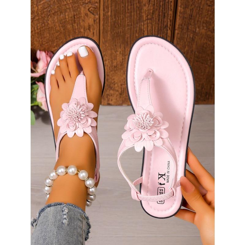 Flat Heel Sandals Women's Summer New European and American Foreign Trade One Line Buckle with Flip Toe Herringbone Beach Large Size Sandals
