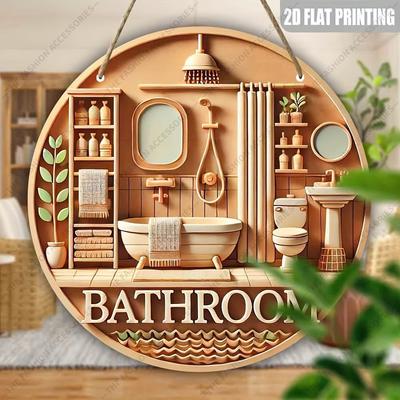 2D flaches hängendes Holzschild, Heimwanddekoration, Badezimmerdekoration, Einzugsgeschenke für Freunde, Badezimmermuster